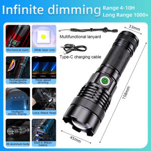 High power LED outdoor flashlight with stepless dimming waterproof zoom camping and fishing lights for long-distance illumination