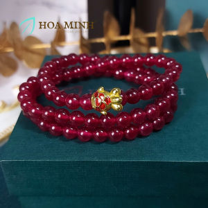 Vòng tay đá Mã Não đỏ size hạt 6.5 li kiểu quấn 3 vòng phối charm cá chép xỏ ngang xinh xắn thời trang | Hoa Minh Gem