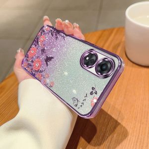 For OPPO A58 A78 NFC OPPO A58 4G 5G 2023 Phone Case Glitter Bling Flower Ultra Thin Plating Gradient Soft Silicone Shockproof Casing Protection Back Cover Girls