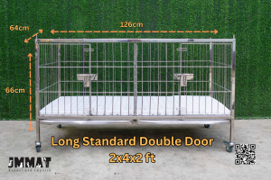 2x4x2 ft – Long Standard Double Door 304 Stainless-Steel Heavy-Duty Cage - Dog Cage/Crate - Pet Cage