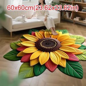 NOBLELYN Soft Sunflower Carpet Special-shaped Non-slip Flower Carpet Durable 60x60cm Door Gasket for Living Room Tea Table Bedside