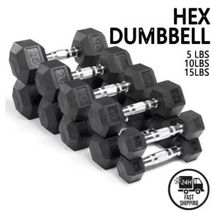 1PC Hex Dumbbell 5/10/15LBS Metal Handle Rubberized Hexagon Dumbbells