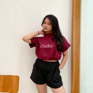 Baju Blouse Wanita Atasan Lengan Pendek Lady Crush Crinkle Anti Lecek Korean Style Kekinian Terbaru Ootd Emily Top by Clashe