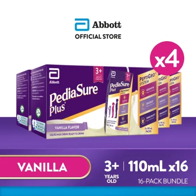 Pediasure Plus 3+ Vanilla 110ml x16 for Kids Above 3 Years Old Ready to Drink (110ml x4 Bundle of 4)