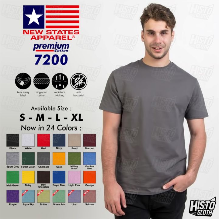 Kaos Polos NSA Premium Cotton 7200 New States Apparel Short Sleeve/ Lengan Pendek