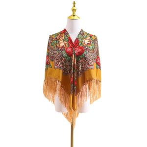 AODDO 110x110cm Khăn quàng cổ in họa tiết hoa Họa tiết hoa Thiết kế viền tua rua Khăn vuông Nga Cổ điển Retro Khăn choàng
