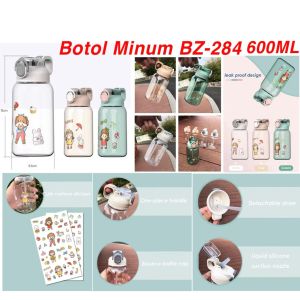 Botol Minum Anak BZ-284 Botol Minum Karakter 600ML Transparan Karakter Lucu Free Stiker