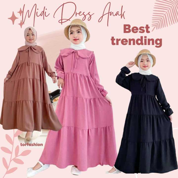 Gamis anak Tanggung usia 9 12 Tahun Midi dress Anak warna pink hitam bata gamis anak terbaru Lazada Indonesia