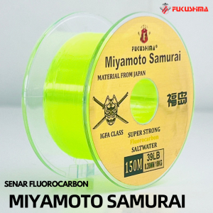 Senar Pancing Samurai 150 Meter Warna Hijau Neon Muda Fluorocarbon Fukushima Miyamoto Samurai / Senar Anti Keriting Saltwater Fast Sinking Fluorocarbon Composite