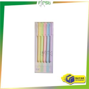 FH-A48 Pulpen Gel 6IN1 Motif Polos Warna Pastel Gaya Korea / Alat Tulis Pena Cair  / Pena Rainbow
