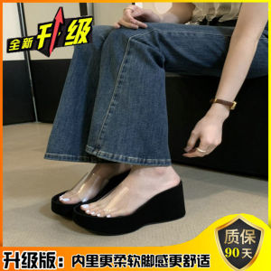 [Free Shipping] Transparent Wedge Sandals For Women To Wear Outside In Summer Thick-Soled Slimming One-Strap Design For Petite Women