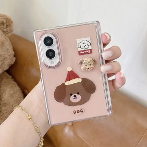 Korean Cartoon Cute Puppy Phone Case For Samsung Z Fold 8 ZFold8 Cover with Chain Kawaii Hard Cases For Galaxy Z Fold8 Funda