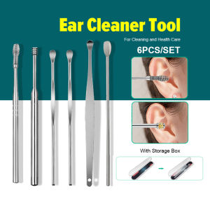 6pcs/set Portable Ear Cleaner Set LED Flashlight Earpick Extractor Ear Wax Remover Handle Curette Health Ear Cleaning Device For Kids and Adult 耳朵清理器带灯| DaQueen