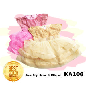 Baju Bayi Perempuan Gaun Balita Dress Bayi 6 12 Bulan Princess Ulang Tahun Pesta Brukat Promo Warna Kuning Cream Pink KA106