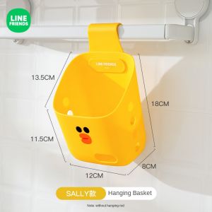 100% Authentic Line Friends Bathroom Shelves Rack Kitchen Hanging Basket Can Be Hung Bathroom Wall-mounted Plastic Hanging Storage Basket LFB146