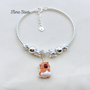 FLORA 0090B - Set bạc ta vòng tay bông tai hình chuột lang Capybara dành cho bé gái