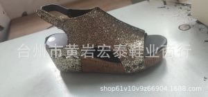 [Free Shipping] Plus Size Sequin Sandals Summer New Womens Wedge Heel Peep-Toe Thick-Soled Shoes Studded Sandals