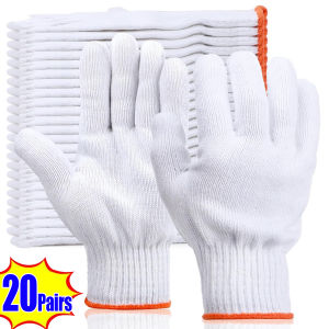 20คู่ ถุงมือผ้าฝ้ายป้องกันมือ / ถุงมือผ้าฝ้ายสีขาวที่ทนต่อการสึกหรอ / ถุงมือสำหรับงานหนัก