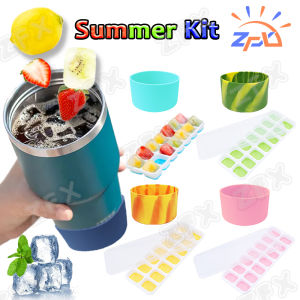 Silicone Boot 14 Grids Ice Cube Tray Silicone Jelly Moulder with Lid for CIVAGO Aquaflask Tumbler Hydro Thermos Flask Protector Tyeso Non-Slip Rubber Cover 12 20 22 24 32 40 oz