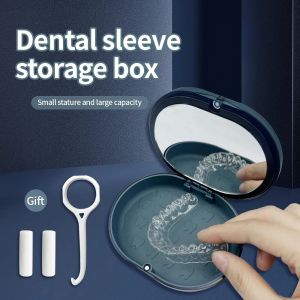 Portable  Retainer Case Orthodontic Storage Box  2 Layers  Teeth Cases Denture Box Bath Cleaning Case With Mirror Invisible Removable Braces Remover Aligner Chewies Silicone Stick