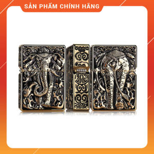 Hộp Quẹt Bật Lửa Xăng Đá Đẹp Độc Lạ Z-KJ1015 Màu Vàng Cổ Họa Tiết Con Voi - Dùng Xăng Bấc Đá (KHÔNG CHỨA XĂNG GAS)