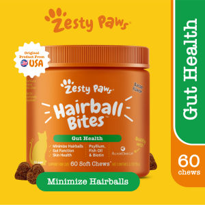 Zesty Paws Hairball Bites for Cats Gut Health - Bacon Flavor (60 Soft Chews) (EXP:09 2026)