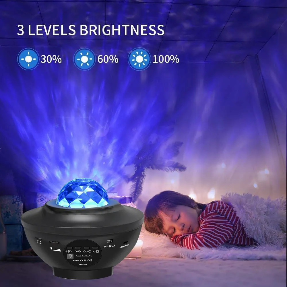 HOMEKING | Galaxy LED Projector Music Starry Water Wave Star Moon Night lamp LED Multi Color Projector Light Bluetooth Speaker Lampu Galaksi