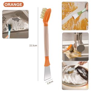 Kitchen Cleaning Wire Brush 3 in 1 Gas Stove Brush with Spatula Heavy Duty Wire Brush Household Sanitary Corner Wall Joint Cleaning Wire Brush