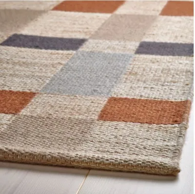 Rug flatwoven handwoven natural/grey/brown check 170x240 cm.