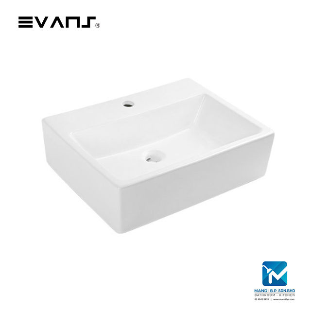 Evans Bathroom Rectangle Ceramic 450mm Countertop Basin / Wall Hung
