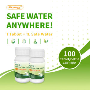 2 Bottles Of Airpurgy Water Purification Tablets 0.1gx100 Tablets Used For Cleaning Purifying Dirty Water From Sewage Portable