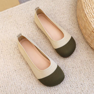 Soft Sole Womens Shoes Factory Direct Supply Knitted Breathable Lazy Loafers Woven Shallow Mouth Flat Big Head Doll Shoes