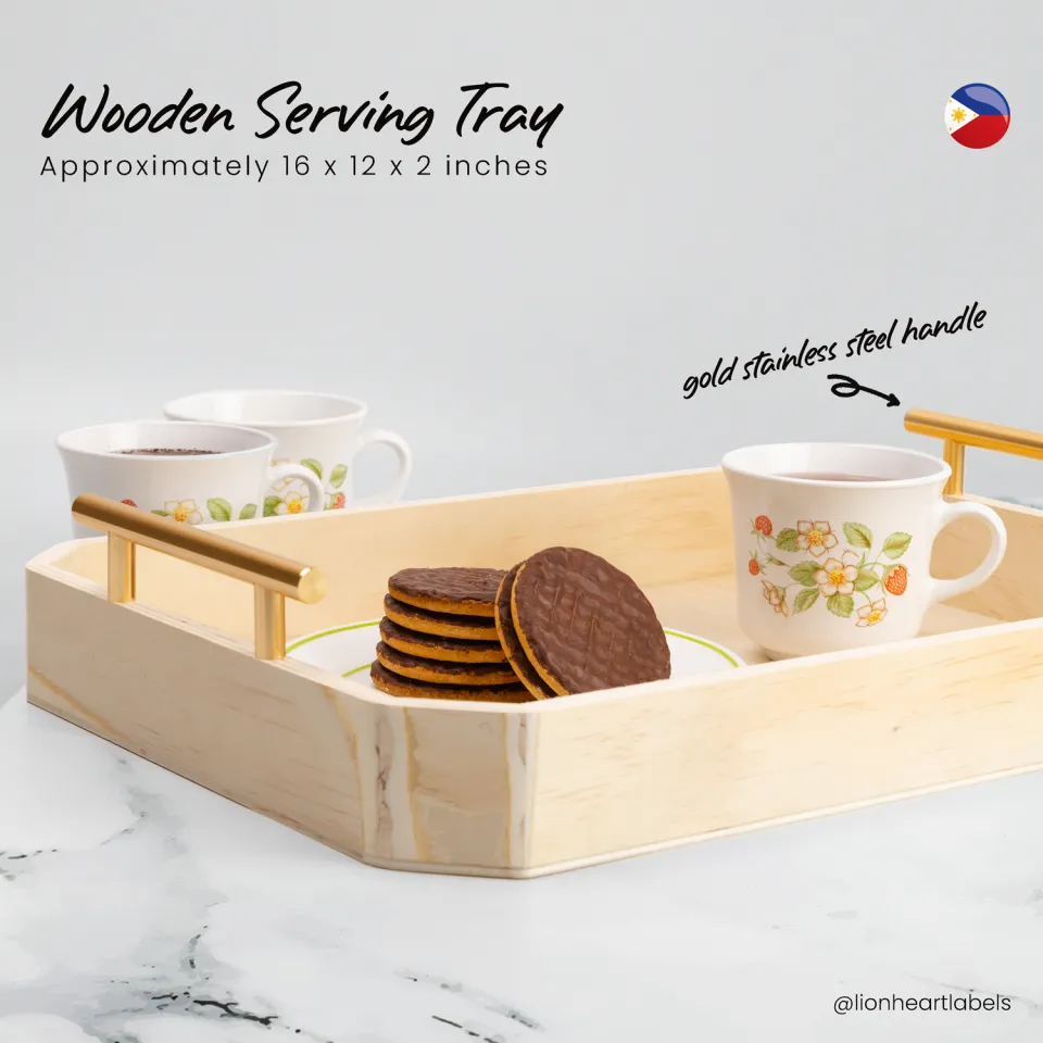 Large & Modern] Personalized Wooden Serving Tray with Gold Stainless Steel  Handles 16 x 12 x