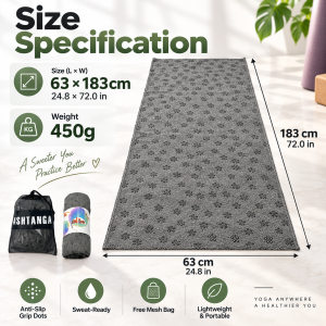 Deepfit Yoga Mat Towel Non Slip Sweat Absorbent 63x183cm 450g Hot Yoga Pilates Mat Cover with Mesh Bag