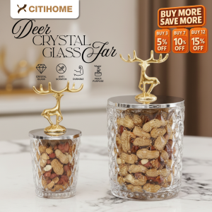 Toples Kaca Kristal Mewah Serbaguna dengan Penutup Rusa Emas untuk Meja dan Ruang Tamu