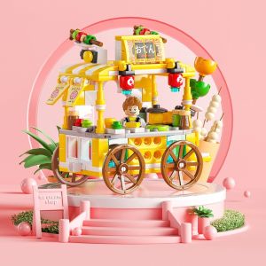 บล็อกตัวต่อ ของเล่น เมืองร้านค้า โมเดล รถบรรทุกไอศกรีม ของเล่นเด็ก