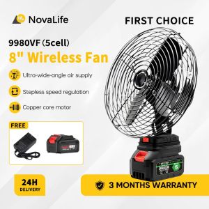 8 Inch High Wind Cordless Rechargeable Portable Fan Large Capacity Battery Adjustable Speed Quiet Cooling Fan For Home Outdoor Camping Construction Workplace Car Use