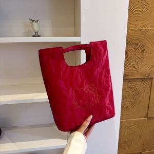 Cute Embroidered Cartoon Wrist Bag Dopamine Bright Color Fashion Bag   Everyday versatile large-capacity handbag