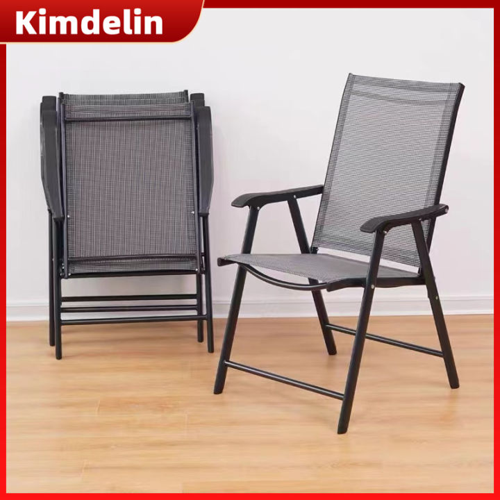 KIMDELIN Folding Patio Chairs, Reclining Sling Lawn Chairs, Indoor