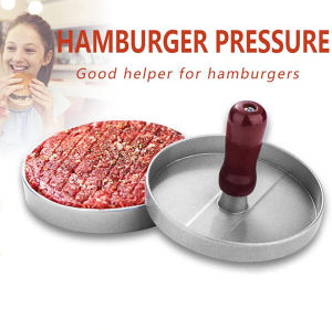 Non Stick Round Shape Hamburger Press With Wood Handle 3 In 1 Stuffed Press Meat Patty Hamburger Maker Mold Kitchen Cooking Tool