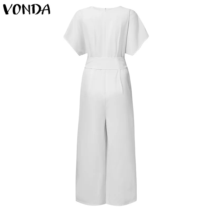 VONDA Women Short Sleeve Elegant Party Wide Leg Jumpsuits Vintage Printed  Playsuits Palazzo (Western Fashion)