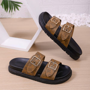 Free Shipping Plus-Size 25 New Summer Sandals For Women Featuring A Single-Strap Design Double Buckles Thick Soles Lightweight Construction And Suitable For Both Indoor And Outdoor Wear Making Them Casual And Comfortable