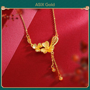 ASIX GOLD ชุบทอง 24K ชุบทอง 18K ใหม่เทศกาลงานแต่งงานเจ้าสาวปิดทองดอกไม้สร้อยคอใบไม้ สร้อยคอนําโชค สีไม่เปลี่ยนเป็นสีดํา จะไม่ลอก ของขวัญแต่งงานวันหยุดที่สวยงาม