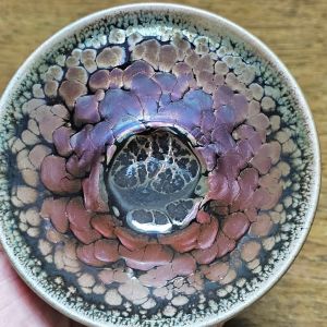 C13 Authentic Tenmoku Jian Zhan 建盏 Tea Cup by Zi Jin 支静. Pink Rose Design