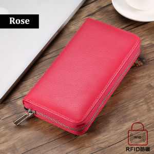 Large Capacity Genuine Leather Card Holder Wallet Mobile Phone Money ID VIP Business Card Pouch RFID Bag