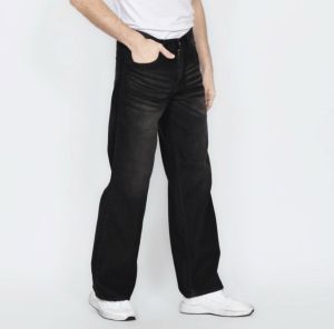 Baggy Jeans Pria Celana Gombrong Skena Wide Leg Retro Black Wisker