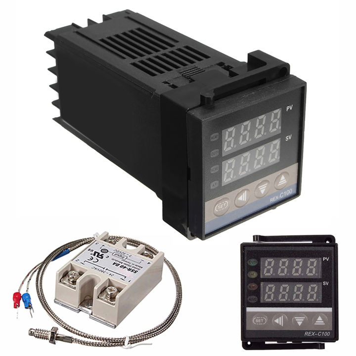 REX C100 Digital PID Temperature Controller Set with 40A SSD 1m K ...