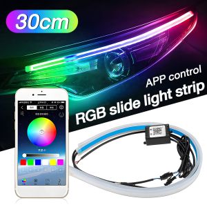 2PCS RGB Car LED Daytime Running Lights APP Remote Control Flexible Auto Headlight Strips