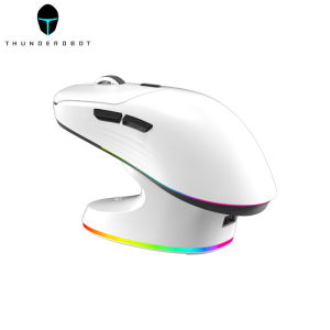 [Deliver In 72 hours]THUNDEROBOT ML7 Gaming Mouse With Charging Dock Long Battery Life Tri-mode Bluetooth Wireless Mose PAW3311 RGB Lighting 12000 DPI 65g Lightweight Design White Color