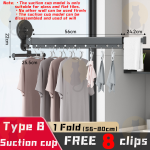 [✅SG Ready Stock] Retractable Clothes Hanger Aluminum Drying Rack Punch/No-punch Folding Wall-mounted Clothesline Pole